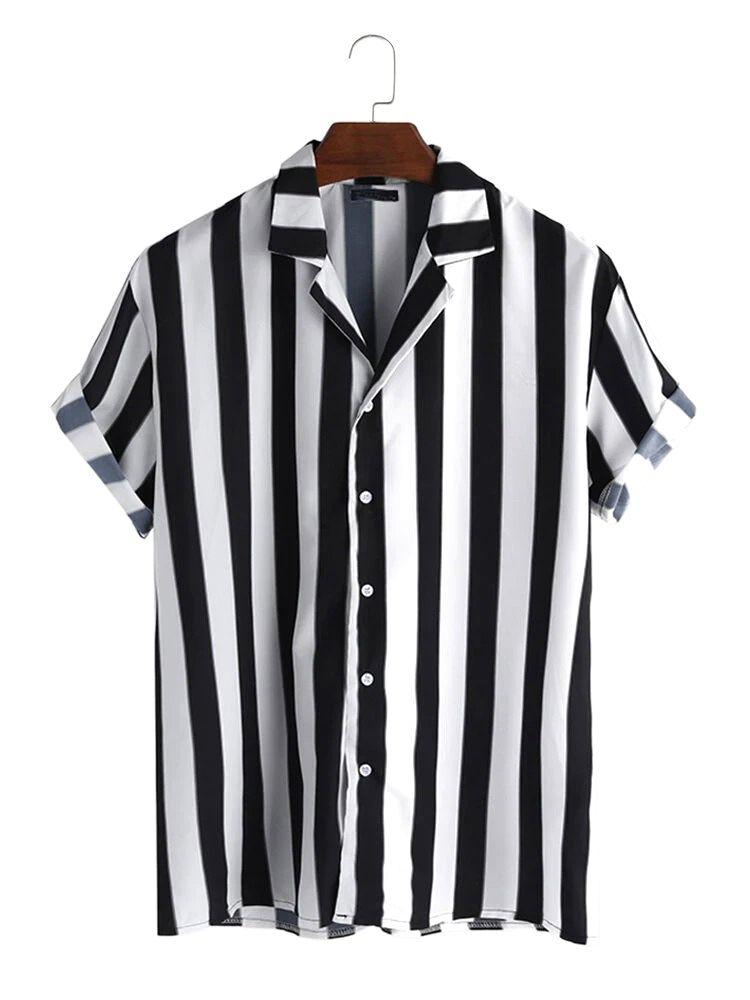 Lycra Black & White Stripes Men's Shirt